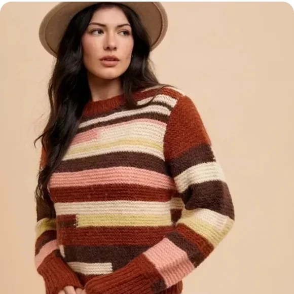 Cozy Patterned Women's Sweater in Brown, Pink, and Cream - Picture 7 of 8